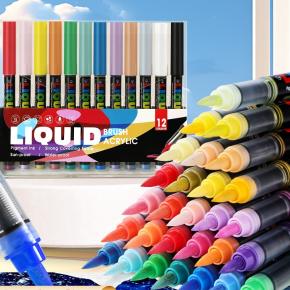 12/24Premium Acrylic Paint Markers, Auto Liquid Ink, Non-Toxic 36 Colors Acrylic Pens with Soft Brush Tip, Wood Fabric Rock Painting Marker with Case for Kids Adult Artist DIY Crafts
